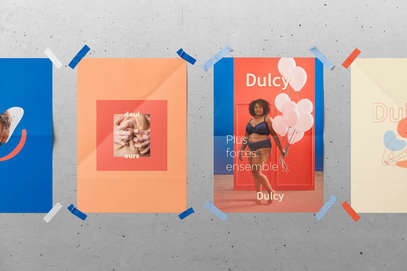 Série d’affiches créatives pour une campagne de communication illustrant une identité visuelle de marque.