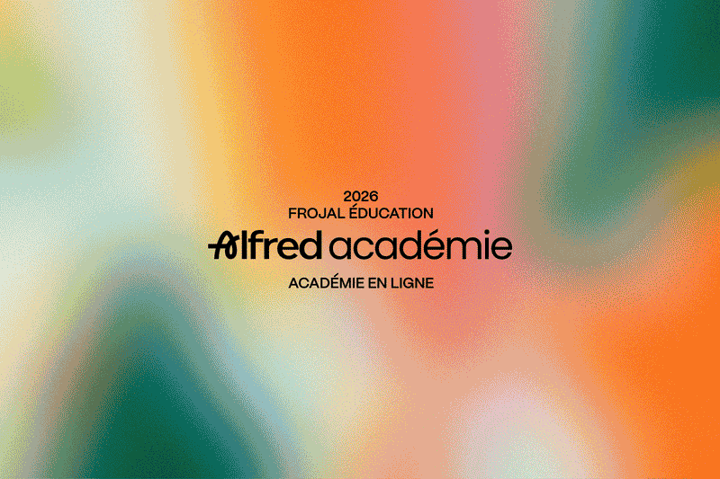 Animation du logo Alfred académie, académie en ligne, sur fond dégradé coloré
