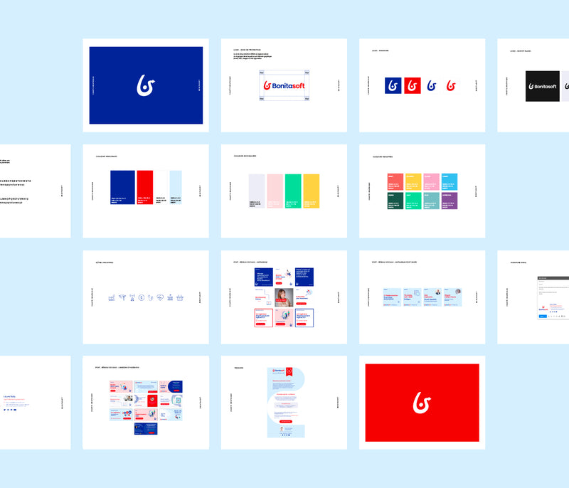 Système de branding Bonitasoft présentant les guidelines d’identité visuelle : logo, couleurs, typographies et déclinaisons pour une plateforme BPM open source.