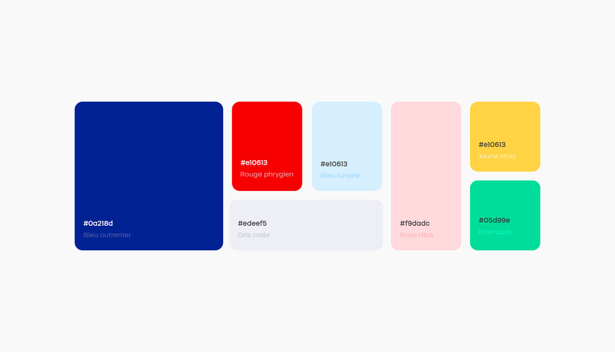Palette de couleurs Bonitasoft présentant les codes couleurs du design system pour une identité visuelle cohérente dédiée aux solutions BPM.