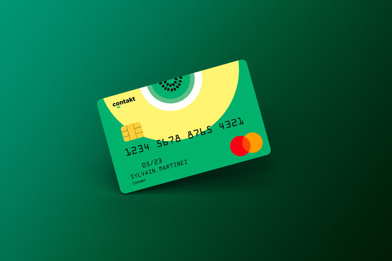 Carte de paiement au design coloré associée à une solution de restauration éco-responsable et durable.