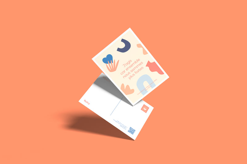 Carte postale de communication Dulcy avec illustration graphique pour sensibiliser et accompagner les femmes dans un parcours de PMA.