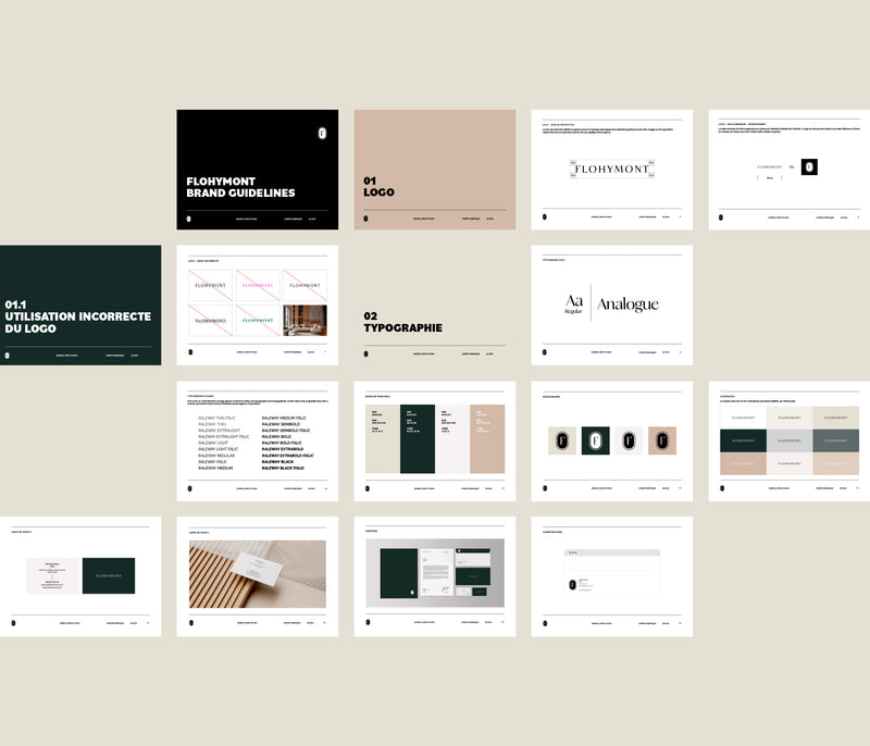 Présentation des brand guidelines Flohymont avec les règles d’utilisation du logo, les typographies et la palette de couleurs.