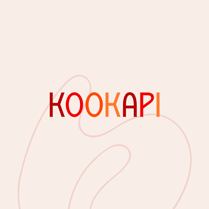 Logo Kookapi avec typographie moderne en dégradé rouge et orange, incarnant une marque innovante de croquettes pour chiens à base de protéines d’insectes.