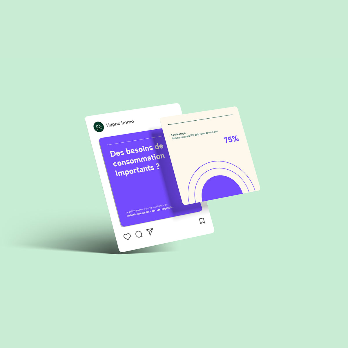Visuel de publication réseaux sociaux présentant une offre de prêt hypothécaire permettant d’obtenir jusqu’à 75 % de la valeur d’un bien immobilier.
