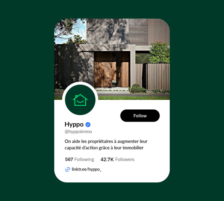 Profil Hyppo sur les réseaux sociaux présentant une solution de financement immobilier et d’optimisation du patrimoine pour propriétaires.