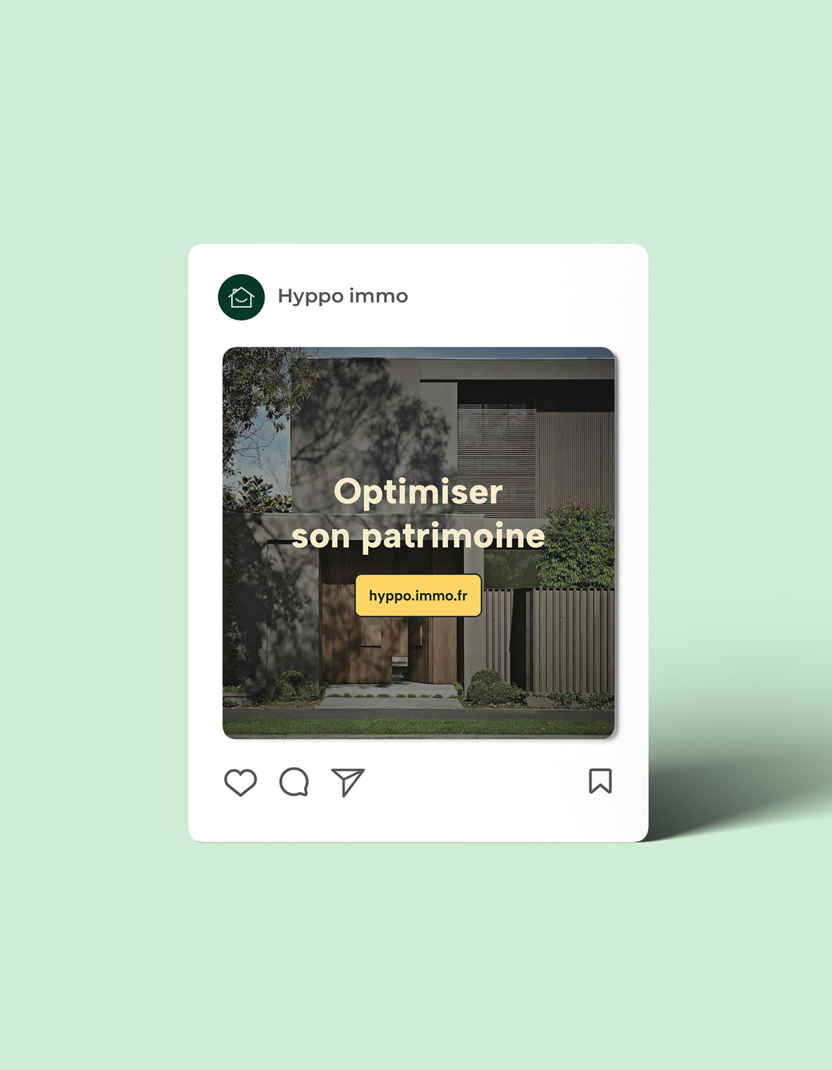 Visuel de publication réseaux sociaux pour un service d’optimisation de patrimoine immobilier présenté par Hyppo Immo.