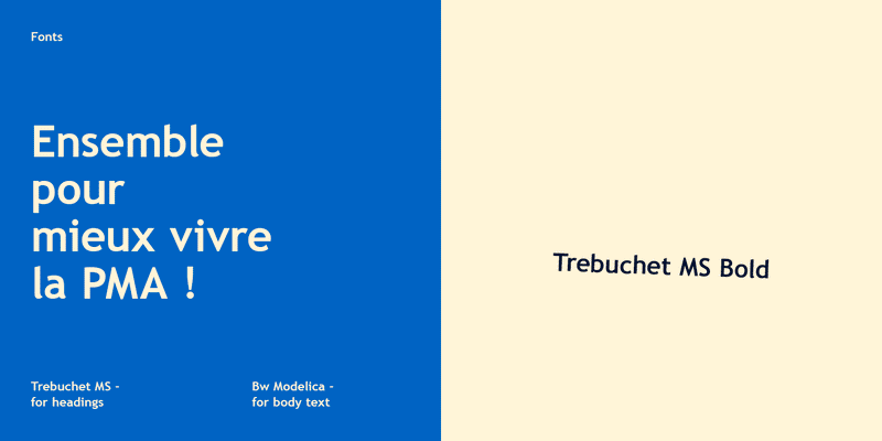 Présentation de la typographie Trebuchet MS et Modelica utilisée dans l’identité visuelle d’une campagne autour de la PMA.