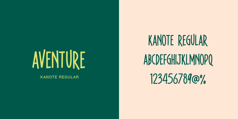 Présentation de la typographie Kanote Regular utilisée dans l’identité visuelle Hakuna, avec alphabet et chiffres pour un univers graphique ludique de colonie de vacances enfants.