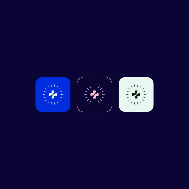 Trois déclinaisons couleur de l'icône : bleu, rose et vert d'eau.