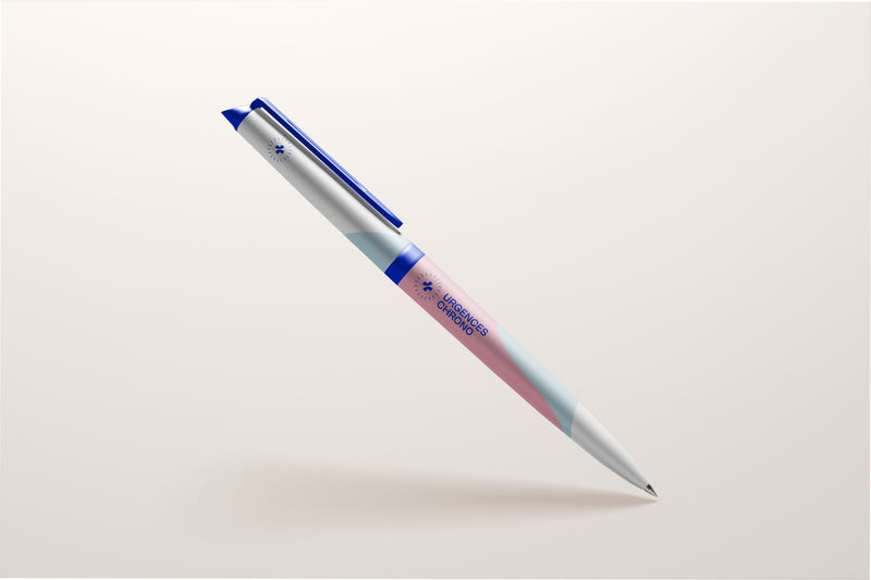 Stylo publicitaire Urgences Chrono aux couleurs de la marque.